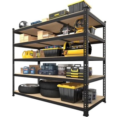 PrimeZone 48" x 24" x 72" Heavy Duty Storage Shelves - 5 Tier Adjustable Garage Storage Shelving, Metal Storage Utility Rack Shelf Unit for Warehouse Pantry Closet Kitchen, Black - Image 1