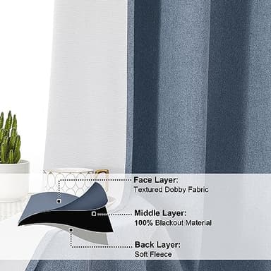 OVZME Total Blackout Curtains 63 Inches Long 2 Panels, Textured Full Room Darkening Panels, Faux Linen Look Thermal Insulated Drapes Panels for Bedroom Living Room (Grommets, Blue, 2xW40xL63) - Image 5