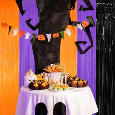 GOER 3.2 ft x 8.2 ft Metallic Tinsel Foil Fringe Party Backdrop for Halloween Birthday Graduation New Year's Party Decorations(5 Packs,Black&Orange&Purple) - Image 7