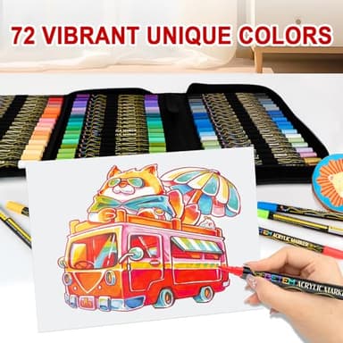 Betem Paint Markers Acrylic Paint Pens, Dual Tip 72 Colors Acrylic Markers with Brush Tip and Fine Point, Art Supplies for Wood, Canvas, Stone, Glass, Rock Painting Kit DIY Crafts Drawing Kit with Bag - Image 6