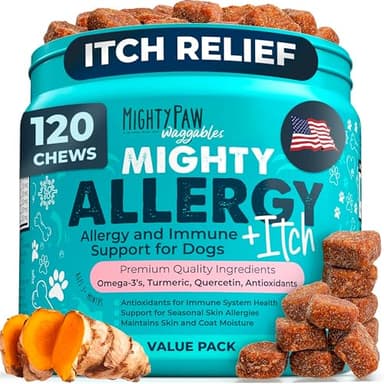 Mighty Paw Waggables Allergy Immune + Itch (Made in The USA) -Dog Chews Anti-Itch for Dogs. Allergy Support Vitamins for Skin and Coat Allergies. Omega 3 & Quercetin for Pets 120 Ct - Image 1