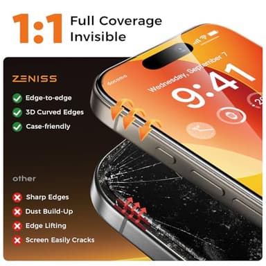 NeverBreak 9H+ Hardness for iPhone 15 Pro Screen Protector 12FT Military Grade Protection (Scratch, Shatter, Drop Resistance) 15 Pro Tempered Glass Full Edge Coverage Case Friendly 6.1" 2 Pack - Image 4