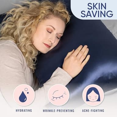 Blissy Silk Pillowcase - 100% Pure Mulberry Silk - 22 Momme 6A High-Grade Fibers - Silk Pillow Cover for Hair & Skin - Regular, Queen & King with Hidden Zipper (Standard, Blue) - Image 4