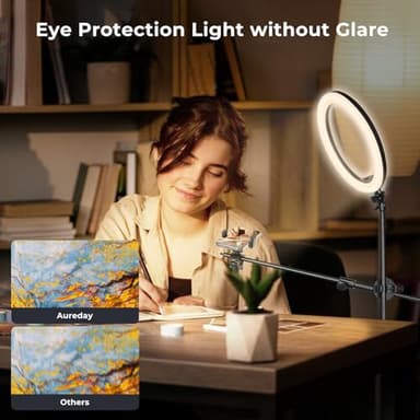 Aureday 12" Overhead Ring Light with Stand, Dimmable Ringlight with Phone & Mic Holder, 62" Adjustable Tripod for Video Recording, Live Streaming, Tiktok, YouTube, Makeup, Cooking - Image 2