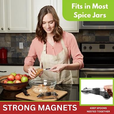 Spring Chef Stainless Steel Magnetic Measuring Spoons Set with Strong N45 Magnets, Heavy Duty Metal Kitchen Gadgets for Baking & Cooking, Fits in Most Kitchen Spice Jars, Set of 8 with Leveler, Black - Image 2