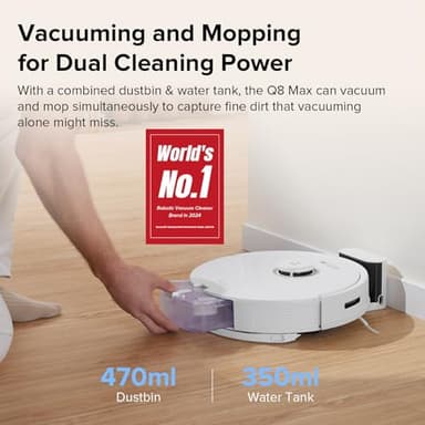 roborock Q8 Max Robot Vacuum and Mop Cleaner, DuoRoller Brush, 5500Pa Strong Suction, Lidar Navigation, Obstacle Avoidance, Multi-Level Mapping, Perfect for Pet Hair - Image 2