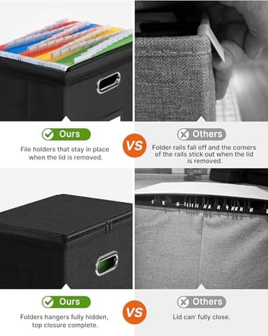 Oterri 2 Pack File Organizer Boxes with Lids, File Box with Mesh Pockets, Document Organizer Box for File Folders Letter Size, Zippers Filing Box for Home, Office, School (Black, Without Folders) - Image 4