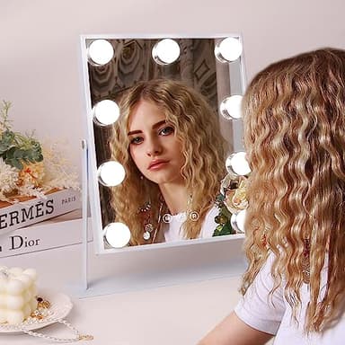 COOLJEEN Vanity Mirror with Lights, 9 Led Bulbs Lighted Makeup Mirror with Detachable 10X Magnification Mirror, Hollywood Mirror 3 Color Lights Tabletop Makeup Mirror, 360°Rotation - Image 6