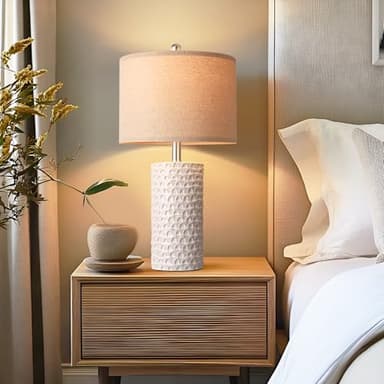 PARTPHONER 23" Modern Ceramic Table Lamp Set of 2, Table Lamps for Living Room, Rustic Farmhouse Bedside Lamps Nightstand lamp for Bedroom, White Desk Lamp for End Table Home Decor Beige - Image 6