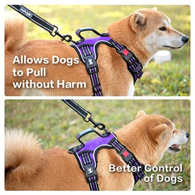 PoyPet No Pull Dog Harness, No Choke Front Clip Reflective Dog Vest with Soft Padded Vertical Handle, 3 Leash Attachments for Small Medium Large Dogs (Purple,XL) - Image 4