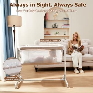 ONTHEWEI Baby Bassinet Bedside Sleeper, 3-in-1 Rocking Bassinet with Wheels, 6-Height Adjustable Crib with Breathable Mesh, Soft Mattress for Newborns & Infants - Image 6