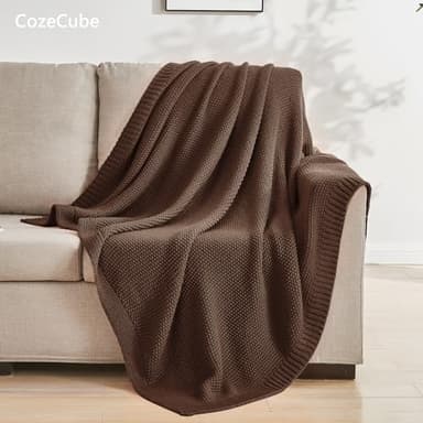 CozeCube Brown Throw Blanket for Couch, Soft Cozy Cable Knit Throw for Bed Sofa Living Room, Lightweight Warm Decorative Farmhouse Christmas Blanket, 50"x60", Dark Brown - Image 3