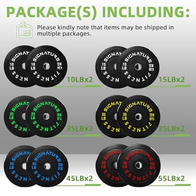 Fitvids Olympic Bumper Plates Set, 2" Weight Plates for Strength Training & Weightlifting, 370LB Complete Weight Set (10Lb to 55LB), Multiple Packages - Image 2