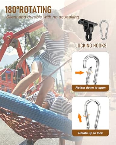 Heavy Duty Porch Swing Hangers Kit, with Screws Bolts for Wooden Sets Playground Porch Patio Yoga Seat Indoor Outdoor Hanging Snap Hooks (4 Pack Black) - Image 6