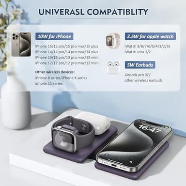 Wireless Charger iPhone - 3 in 1 Charging Station for Apple Devices for iPhone 17 16 15 14 13 12 Pro Max Plus - Foldable Magnetic Charging Pad for Apple Watch Series & Airpods Series - Image 2