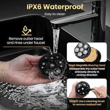 Ufree Head Shavers for Bald Men, Electric Shavers Razor, Rechargeable Bald Head Razor, Magnetic 6D Rotary Shaver, Waterproof Face Beard Trimmer Mens Grooming Kit, Gifts for Men - Image 6