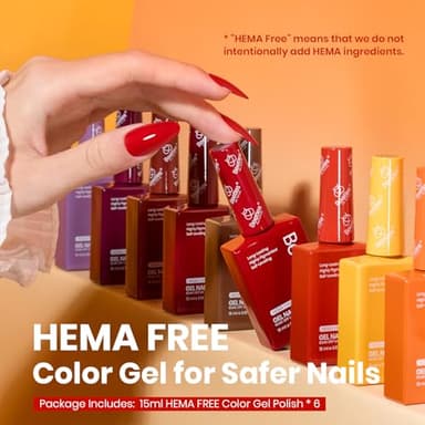 Beetles Orange Gel Nail Polish Set 6 Colors Burgundy Brown Dark Red Yellow Light Orange Fall Gel Polish Kit Soak Off UV LED Hema Free DIY Home Salon Gift for Women Autumn Dusk - Image 2