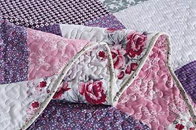 Travan Bedspread Quilt Set 3-Piece Lightweight Coverlet Set with Shams Reversible Quilted Bedding Set for All Season, Purple Floral, Queen Size - Image 4