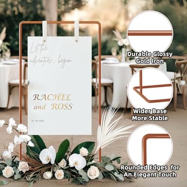 Wedding Sign Holder, Adjustable Welcome to Our Wedding Sign Stand W/Design Bundle & Leather Sign Hanging Straps, Heavy Duty Easel Stand for Sign, Wedding Seating Chart Stand, Easel for Display - Image 5