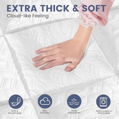 Mattress Topper King Size, Dual Layer 3 Inch Pillow Top Mattress Topper, 1 Inch Cooling Pillow Topper and 2 Inch Gel Memory Foam Bed Mattress Topper for Back Pain & Comfort Sleep - Image 3