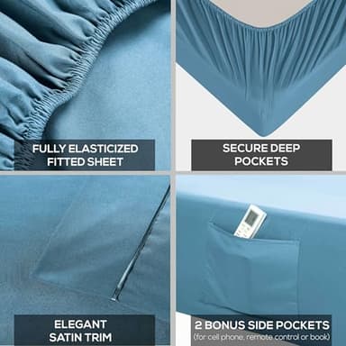 Mueller UltraTemp King Size Sheets Set – 6 Piece Premium Bedding, Silky Soft 1800 Thread Count, Cooling, Deep Pocket up to 16", Breathable Heat Transfer, Wrinkle-Resistant & Hypoallergenic, Denim - Image 4