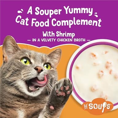 Purina Friskies Grain Free Lickable Cat Food Toppers Lil’ Soups With Shrimp in a Velvety Chicken Broth - (Pack of 8) 1.2 oz. Cups - Image 2