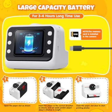 HiMont Kids Instant Print Camera, 1080P HD Kids Camera Instant Print with 3 Rolls Print Paper & 32GB Card, Ideal Kids Toys Gifts for Boys & Girls Age 3-14 (Black) - Image 7