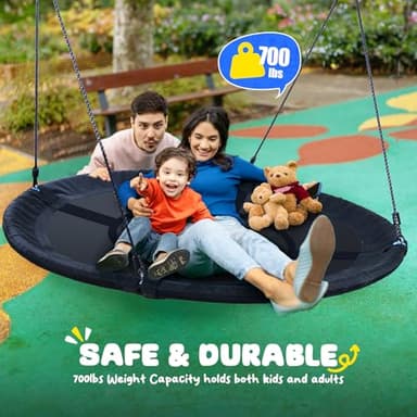 Trekassy 60" Large Saucer Tree Swing for Kids Adults 900D Oxford Waterproof with 2pcs Hanging Straps-Black - Image 2