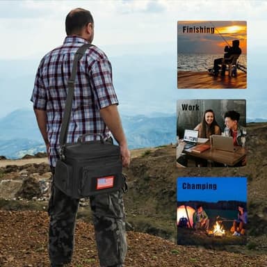 Lunch Box for Men, Tactical Lunch Bag MOLLE Webbing Leakproof Insulated Large Lunch Cooler Women Adult Meal with Adjustable Shoulder Strap Durable Lunch Pail(Black) - Image 2