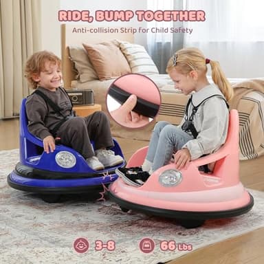 ELEMARA Bumper Car for Kids,1.9mph Max,12V Toddler Ride on Toys with Remote Control,2-Speed,2 Playing Modes,360 Degree Spin,Bumping Toy Gifts W/Bluetooth,5 LED Lights Modes,DIY Stickers,Pink - Image 4