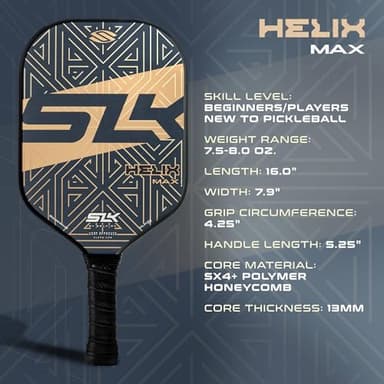 SLK Helix Pro Pickleball Paddle | Carbon Fiber & Fiberglass Hybrid Face | Thermoformed Carbon Fiber Core | Unmatched Control | Gold Maze - Image 8
