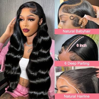 13X6 Body Wave Lace Front Wigs Human Hair 12A 250% Density 30 Inch Lace Frontal Wigs Human Hair Glueless HD Lace Front Wigs Human Hair Natural Color - Image 2