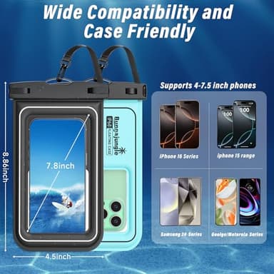 Bungajungle Waterproof Phone Pouch - 2 Pack IP68 Floating Waterproof Phone Case, Dry Bag Beach Cruise Essentials with Adjustable Lanyard for iPhone 16 Pro Max / 15 Pro/Galaxy S24 S23 (Black and Blue) - Image 5