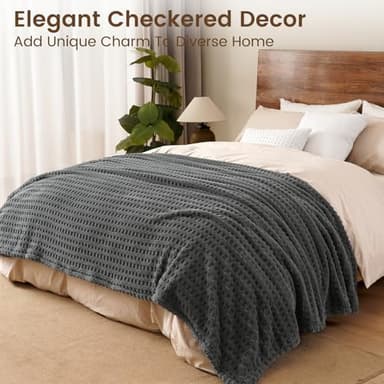 David's Home Ultra Soft Fleece Blanket Queen Size for Bed, Plush Shaggy Fluffy 3D Jacquard Waffle Throw for Couch, Warm Lightweight for Fall Winter,Fuzzy Aesthetic Room Decor,90x90 inches,Dark Grey - Image 5