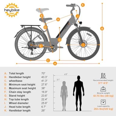 Heybike Cityscape 2.0 Electric Bike for Adults with 1000W Motor Peak,468Wh Removable Battery and up to 50Miles 24MPH,UL Certified 26" Electric Commuter Bike with 7-Speed and Front Suspension. - Image 7