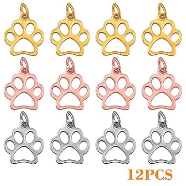 JMKTOOL 12pcs Stainless Steel Puppy Dog Paw Prints Charms Hollow Cute Pet Animal Shape Footprint Pendant Charms for DIY Bracelet Necklace Jewelry Making Supplies, 3 Colors - Image 2