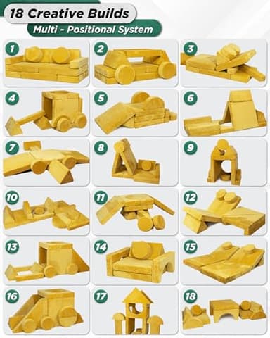 Lunix LX15 14pcs Modular Kids Play Couch, Child Sectional Sofa, Fortplay Bedroom and Playroom Furniture for Toddlers, Convertible Foam and Floor Cushion for Boys and Girls, Yellow - Image 7