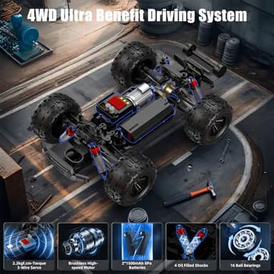 WayEee RC Car 1/16 Brushless Fast Cars Toys for Adults and Boys 8+, Max 35 mph High Speed 4X4 Truck, 2.4GHz Remote Control, 2 Replaceable PVC Shell, All Terrain Vehicle, Colorful LED Lights - Image 3