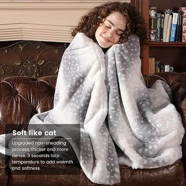 COZY KISS Waterproof Pet Blanket for Large Dog, Soft Luxury Faux Fur Throw for Woman Sofa Bed Couch, Non-Shedding Double Sided, Super Fluffy Thick Warm, Reversible, 50x60 in, Grey Deer Print - Image 7