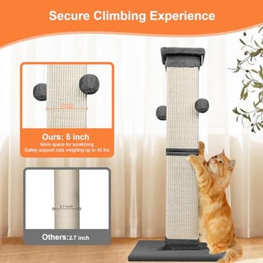 Cat Scratching Post 33 Inch Nature Sisal Scratch Post for Indoor Cats, Large Cat Scratcher Protect Your Furniture, for All Breeds Grey - Image 6