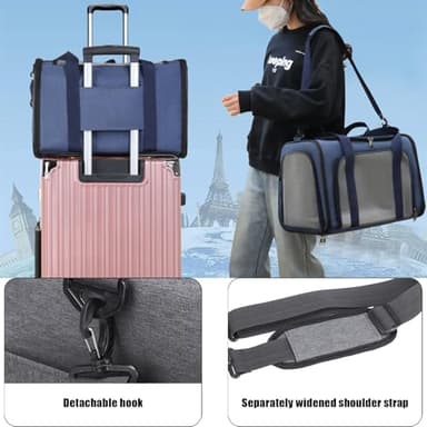 XPQKDC Pet Carrier, Airline Approved Cat and Dog Box, Portable and Foldable Pet Travel Bag with Breathable Mesh, Straps, Mat(Gray, Large) - Image 6