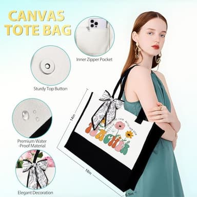 Teacher Appreciation Gifts, Best Teacher Tote Bags for Women, Unique Ideas from Students - Funny Thank You Basket Box Back to School Gifts - Image 3