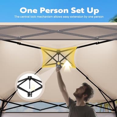 VIVOHOME 8x8ft Pop-Up Canopy Tent with Central Lock Design, Slant Legs, Backpack, and Side Wall, Portable Shelter for Camping, Party, Yard, and Beach Events, Beige - Image 6
