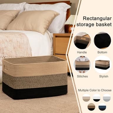 OIAHOMY Large Blanket Basket, 22”x17”x12” Rectangle Woven Baskets, Nursery Blanket Storage Living Room, Toy Storage With Handle, Large Baskets for Organizing-Yellow Black - Image 5