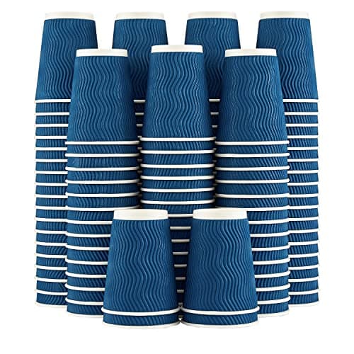 Lamosi Coffee Cups 12 oz - 120 Pack, 12 oz Disposable Paper Coffee Cups Insulated, Corrugated Kraft Ripple Wall Cup for Hot Beverage or Cold Drinks (Navy) - Image 1
