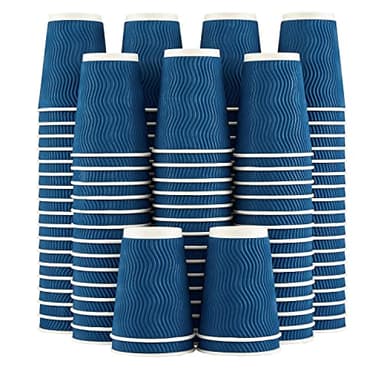 Lamosi Coffee Cups 12 oz - 120 Pack, 12 oz Disposable Paper Coffee Cups Insulated, Corrugated Kraft Ripple Wall Cup for Hot Beverage or Cold Drinks (Navy) - Image 1