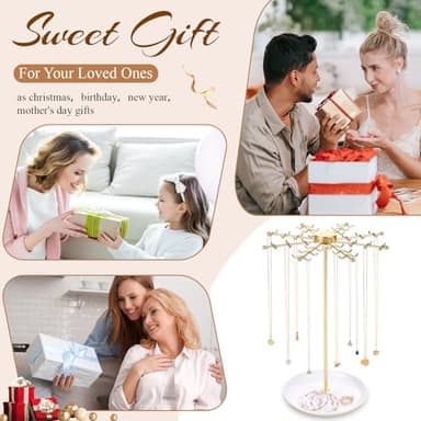 PABOBIT Rotating Necklace Holder Jewelry Stand, Gold Necklace Organizer Display with 48 W-shaped Hooks,Jewelry Organizer for Necklaces Earrings Rings Storage Tree, Presents for Women - Image 7
