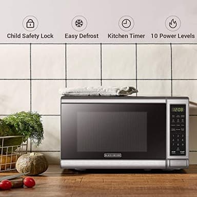 BLACK+DECKER EM720CB7 Digital Microwave Oven with Turntable Push-Button Door, Child Safety Lock, 700W, Stainless Steel, 0.7 Cu.ft - Image 4