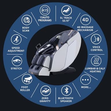 MassaMAX 4D Full Body Massage Chair with Zero Gravity, Extendable Footrest, SL Track, 15 Modes, AI Voice Control, Yoga Stretch, Foot Rollers, and Waist & Calves Heating Comfort with Cover (White) - Image 7