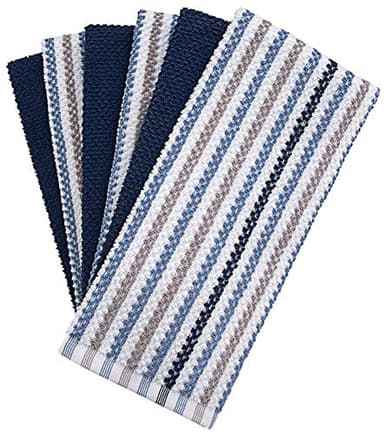 Premium Kitchen Towels (16”x 26”, 6 Pack) | Large Cotton Kitchen Hand Towels | Popcorn Striped Design | Dish Towels | 430 GSM Highly Absorbent Tea Towels Set with Hanging Loop | Blue - Image 2
